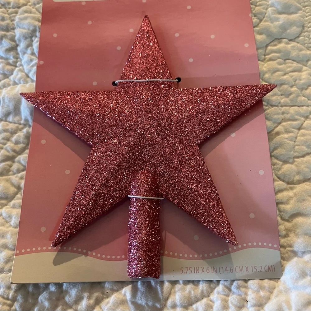Holiday Time Mini Tree Topper Pink Glitter Star New 5.75” Tall Christmas